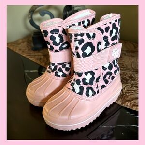 Pink Leopard Print Winter Lined Snow Boots - Sz 7